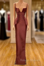 Designer Burgundy Spaghetti-Straps Mermaid Prom Dress Long With Ruched