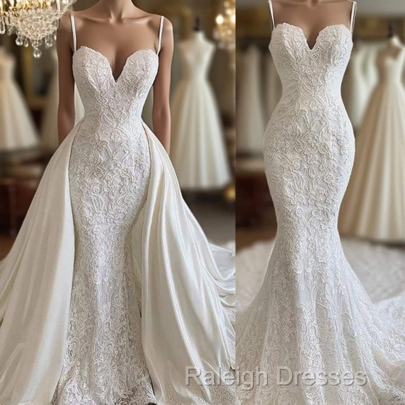 Detachable Skirt Wedding Dress, Lace Applique Wedding Dress, Formal Prom Dress Main image