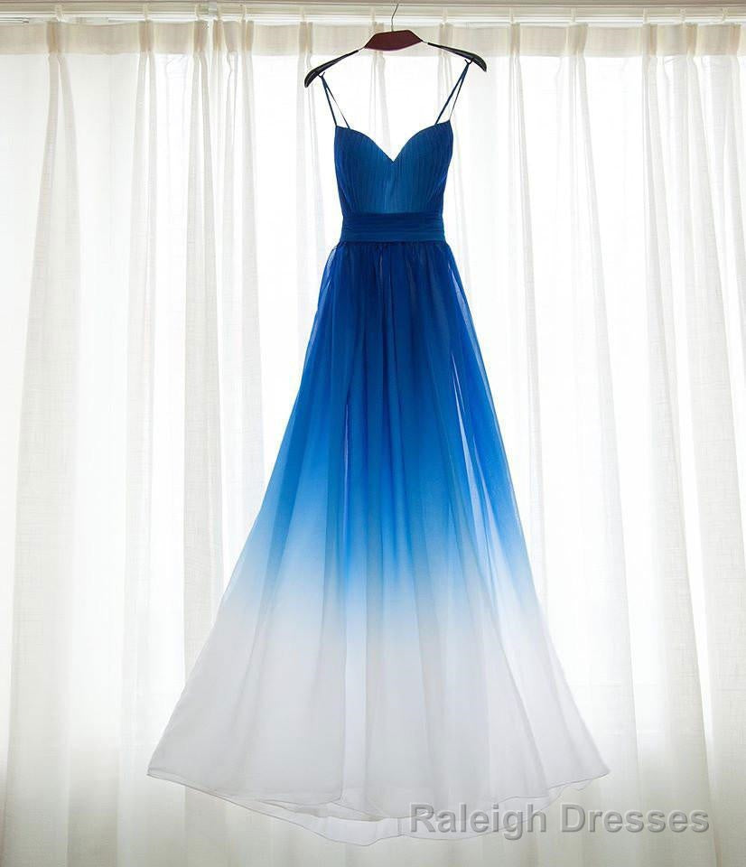 Spaghetti Strap Royal Blue Ombre Bridesmaid Dresses, Chiffon Prom Dress, A Line Bridesmaid Gown Main image