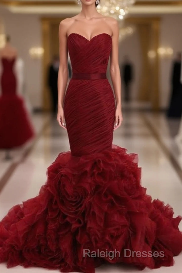 Dignified Trumpet/Mermaid Strapless Sweetheart Tiered Long Prom Dresses Main image