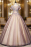 Discover The Latest Pink Ball Gown Tulle Short Sleeve Appliques Pearls Quinceanera Dress