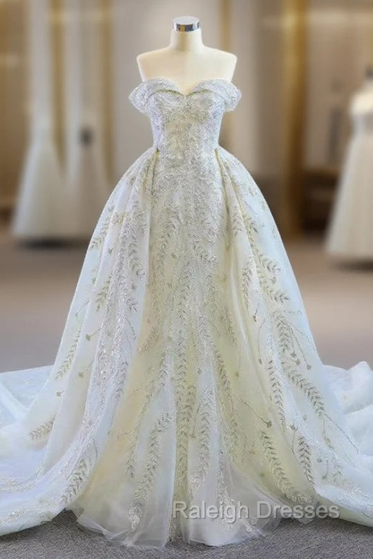 Discover The Latest White Mermaid Tulle Sequins Off the Shoulder Prom Dress With Removable Train