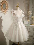 Double Straps Short Ivory Lace Prom Dress Short Ivory Lace Prom Graduation Dress