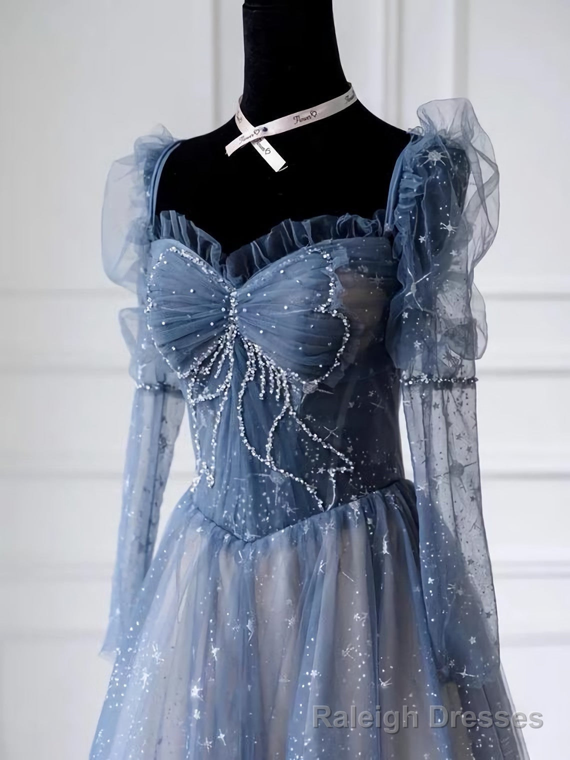 Unique Long Sleeve Prom Dress, Frozen Blue Dress, Haute Couture Temperament Evening Dress, Princess Dress, Custom Made Secondary image