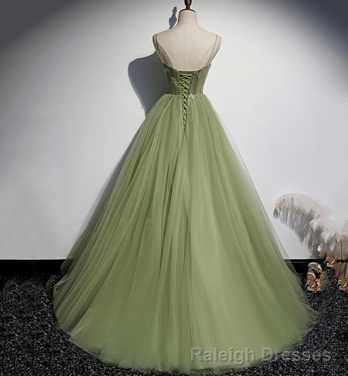 Green Tulle Long Sweet 16 Prom Dress Formal Dress, Evening Gown