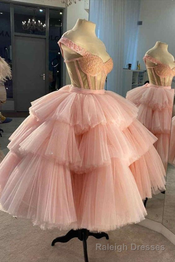 A Line Pink Tulle Short Dress Pink Tulle Homecoming Dress