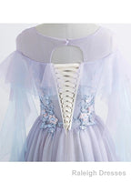 Princess Tulle Jewel Floor-length Prom Dress With Lace Appliques