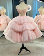 A Line Pink Tulle Short Dress Pink Tulle Homecoming Dress