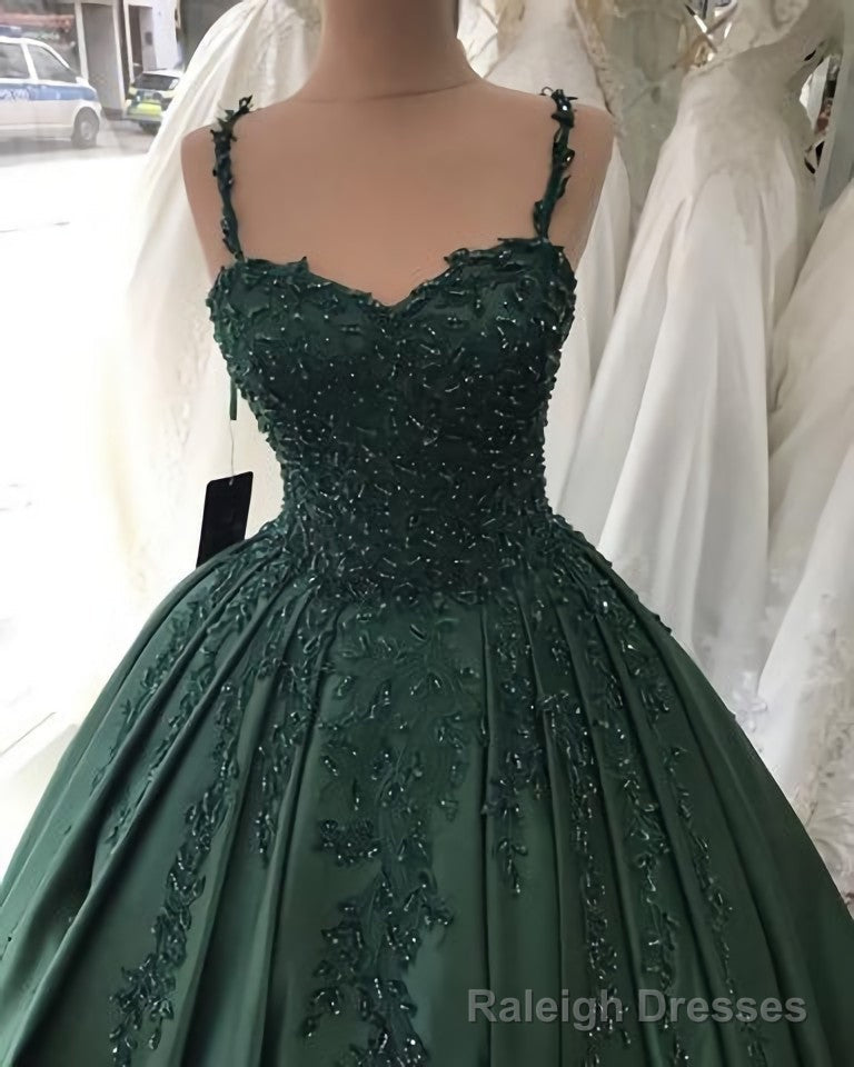 Spaghetti Straps Quinceanera Dresses, Sweetheart Ball Gown Lace Beaded