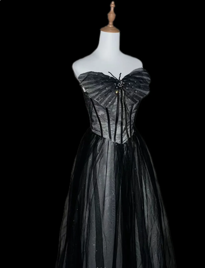 Dreamy Black A-Line Strapless Butterfly Tulle Long Ball Gown/Prom Dress Secondary image