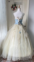 Dreamy Blue And Yellow Color-Blocked Strapless Tulle Ball Gown Prom Dress Sweet 16Th Dress
