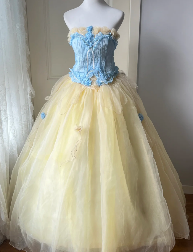Dreamy Blue And Yellow Color-Blocked Strapless Tulle Ball Gown Prom Dress Sweet 16Th Dress Main image