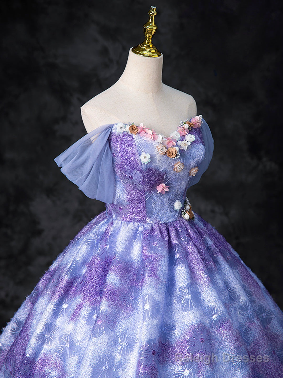 Dreamy Colorful Flowers Purple/Blue Prom Dress, Fairy Off The Shoulder A-Line Princess Party Gown Secondary image