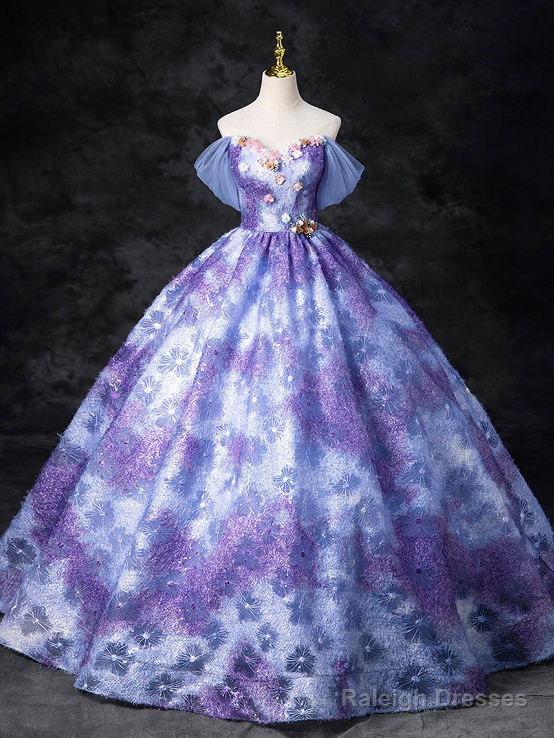 Dreamy Colorful Flowers Purple/Blue Prom Dress, Fairy Off The Shoulder A-Line Princess Party Gown Main image
