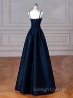 Dreamy Dark Blue Spaghetti Straps Satin Prom Dress