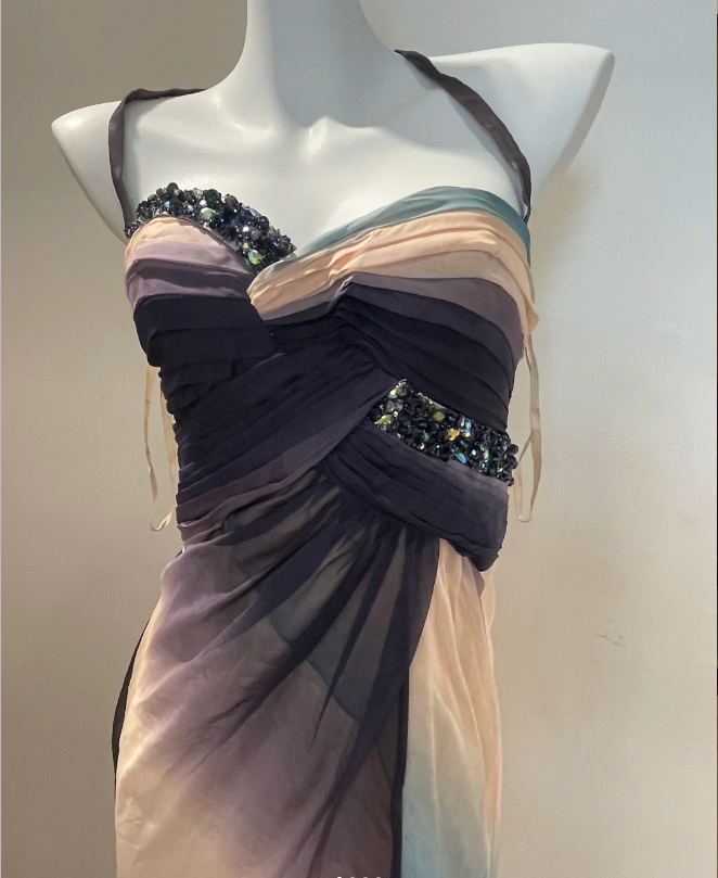 Dreamy Gradient Mermaid Halter Neck Beaded Chiffon Long Formal Prom Dress Secondary image