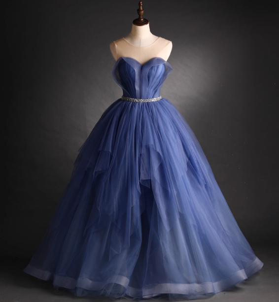 Dreamy Haze Blue Sweetheart Strapless Tulle Ball Gown Prom Dress Sweet 16 Dress