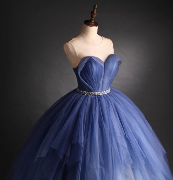Dreamy Haze Blue Sweetheart Strapless Tulle Ball Gown Prom Dress Sweet 16 Dress