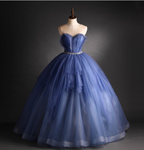 Dreamy Haze Blue Sweetheart Strapless Tulle Ball Gown Prom Dress Sweet 16 Dress