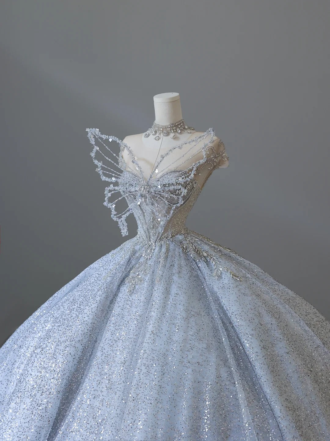 Dreamy Ice Crystal Blue Shiny Bowknot Floor-Length Wedding Dress Secondary image