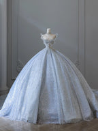 Dreamy Ice Crystal Blue Shiny Bowknot Floor-Length Wedding Dress