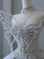 Dreamy Ice Crystal Blue Shiny Bowknot Floor-Length Wedding Dress