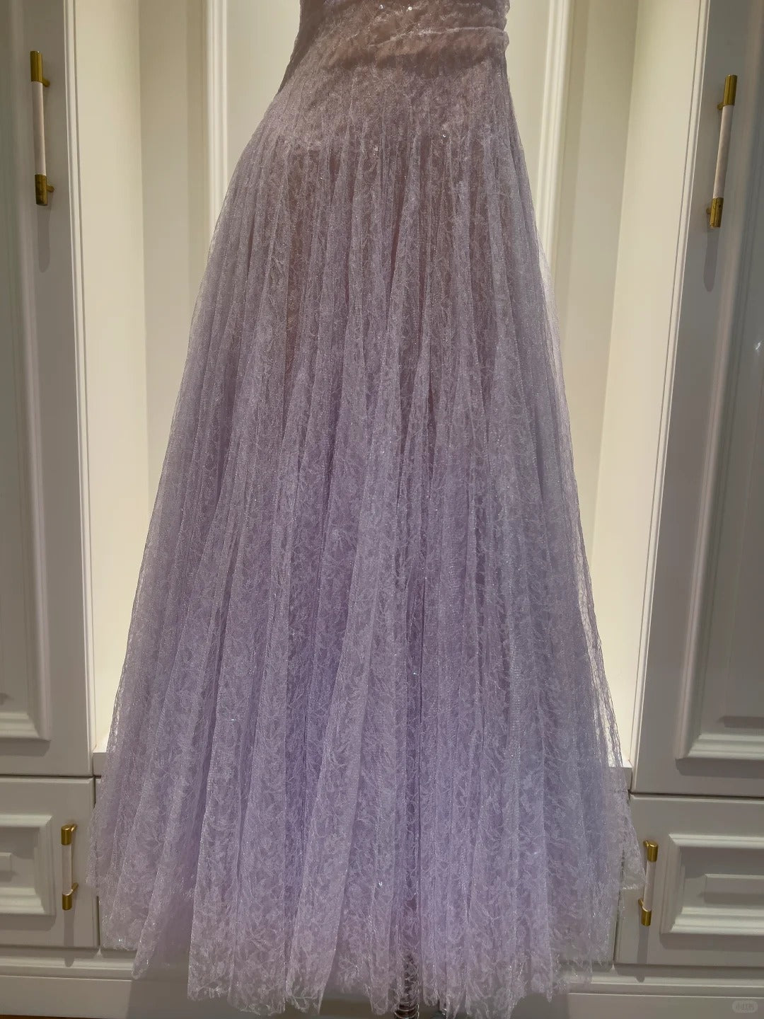 Dreamy Lavender A-Line Suspender Strap Pleated Tulle Long Formal Prom Dress
