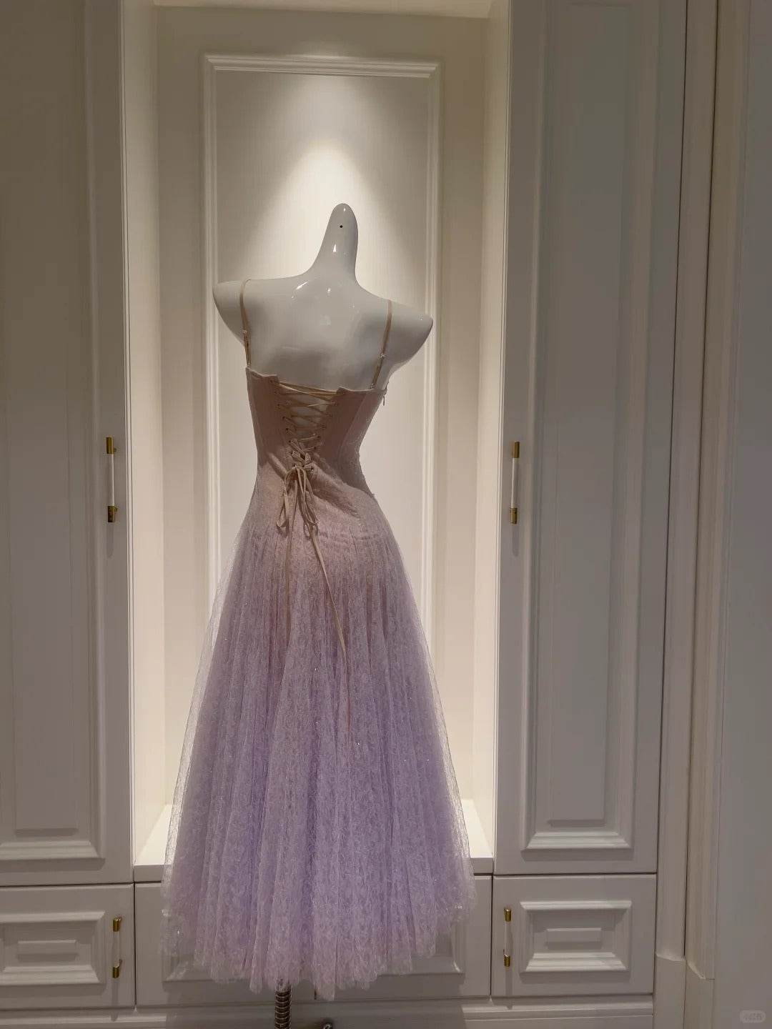 Dreamy Lavender A-Line Suspender Strap Pleated Tulle Long Formal Prom Dress