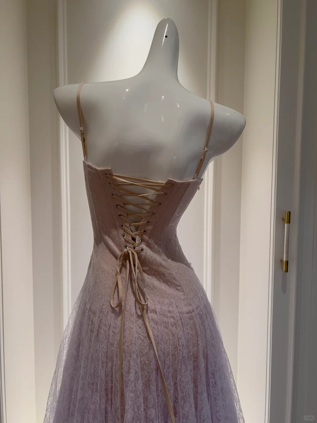 Dreamy Lavender A-Line Suspender Strap Pleated Tulle Long Formal Prom Dress