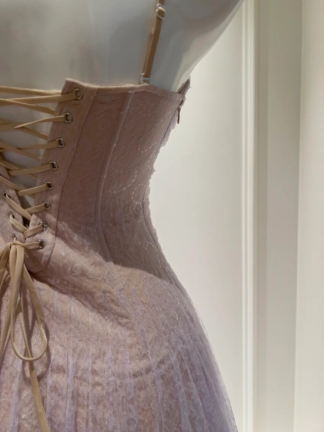 Dreamy Lavender A-Line Suspender Strap Pleated Tulle Long Formal Prom Dress