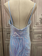 Dreamy Light Blue Ombre Mermaid Spaghetti Strap Iridescent Sequin Train Formal Prom Dress