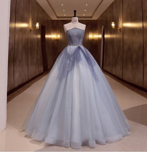 Dreamy Light Blue Strapless Tulle Ball Gown Prom Dress Sweet 16 Dress Secondary image