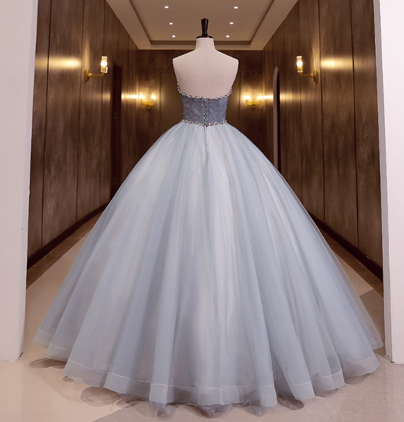 Dreamy Light Blue Strapless Tulle Ball Gown Prom Dress Sweet 16 Dress