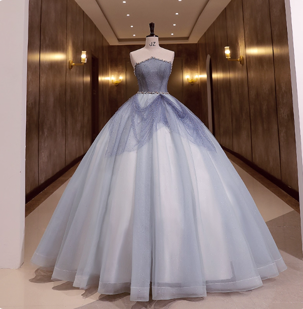 Dreamy Light Blue Strapless Tulle Ball Gown Prom Dress Sweet 16 Dress Main image