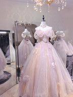 Dreamy Light Pink Off-Shoulder Tulle Floor-Length Ball Gown Prom Dress