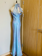 Dreamy Mermaid 3D Floral Ruffle Halter Neck Satin Long Formal Prom Dress