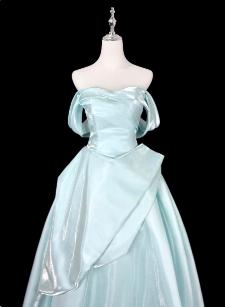 Dreamy Mint Light Blue A-Line Strapless Satin Formal Prom Dress