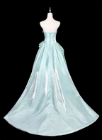 Dreamy Mint Light Blue A-Line Strapless Satin Formal Prom Dress