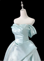 Dreamy Mint Light Blue A-Line Strapless Satin Formal Prom Dress