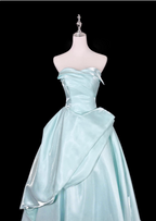 Dreamy Mint Light Blue A-Line Strapless Satin Formal Prom Dress