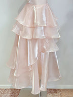 Dreamy Pink A-Line Halter Neck Ruffled Satin Formal Prom Dress Bridesmaid Dress