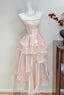 Dreamy Pink A-Line Halter Neck Ruffled Satin Formal Prom Dress Bridesmaid Dress