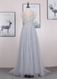 Dreamy Princess A-Line V-Neck Train Sequin Tulle Formal Prom Dress