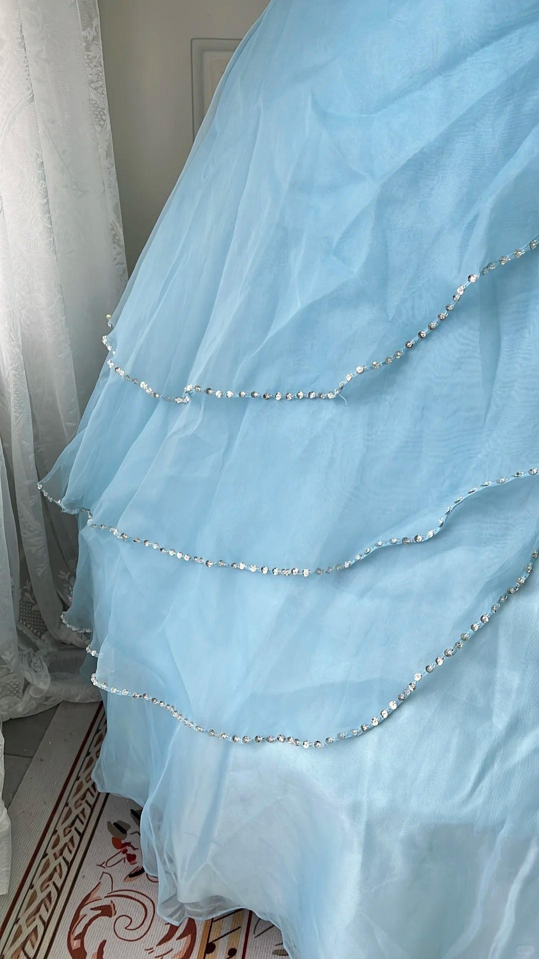 Dreamy Princess Blue Strapless Embroidered Tulle Ball Gown Prom Dress Sweet 16Th Birthday Dress