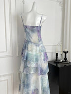 Dreamy Purple And Blue Gradient A-Line Spaghetti Strap Cake Chiffon Long Formal Prom Dress