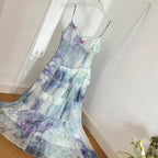Dreamy Purple And Blue Gradient A-Line Spaghetti Strap Cake Chiffon Long Formal Prom Dress