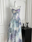 Dreamy Purple And Blue Gradient A-Line Spaghetti Strap Cake Chiffon Long Formal Prom Dress