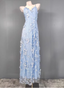 Dreamy Sky Blue A-Line Spaghetti Strap Deep V 3D Floral Tulle Long Formal Prom Dress