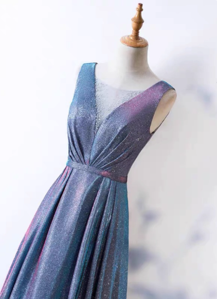Dreamy Starry Sky Gradient Purple-Blue V-Neck Satin Long Formal Prom Dress Secondary image