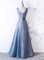 Dreamy Starry Sky Gradient Purple-Blue V-Neck Satin Long Formal Prom Dress